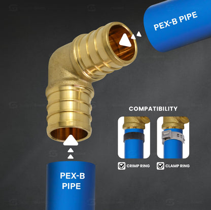 Everflow PXLN0100-NL Lead Free 1-Inch Pex Barb Brass 90-Degree elbow