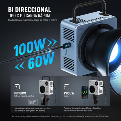 NEEWER HB80C RGBWW Luz Vídeo LED con Batería Incorporada 72Wh y PD 100W Carga Rápida 80W Mini RGB COB Iluminación Continua Foco Fotografía Portátil con Montaje Bowens 2500K-7500K 10400lux/m 18 Efectos
