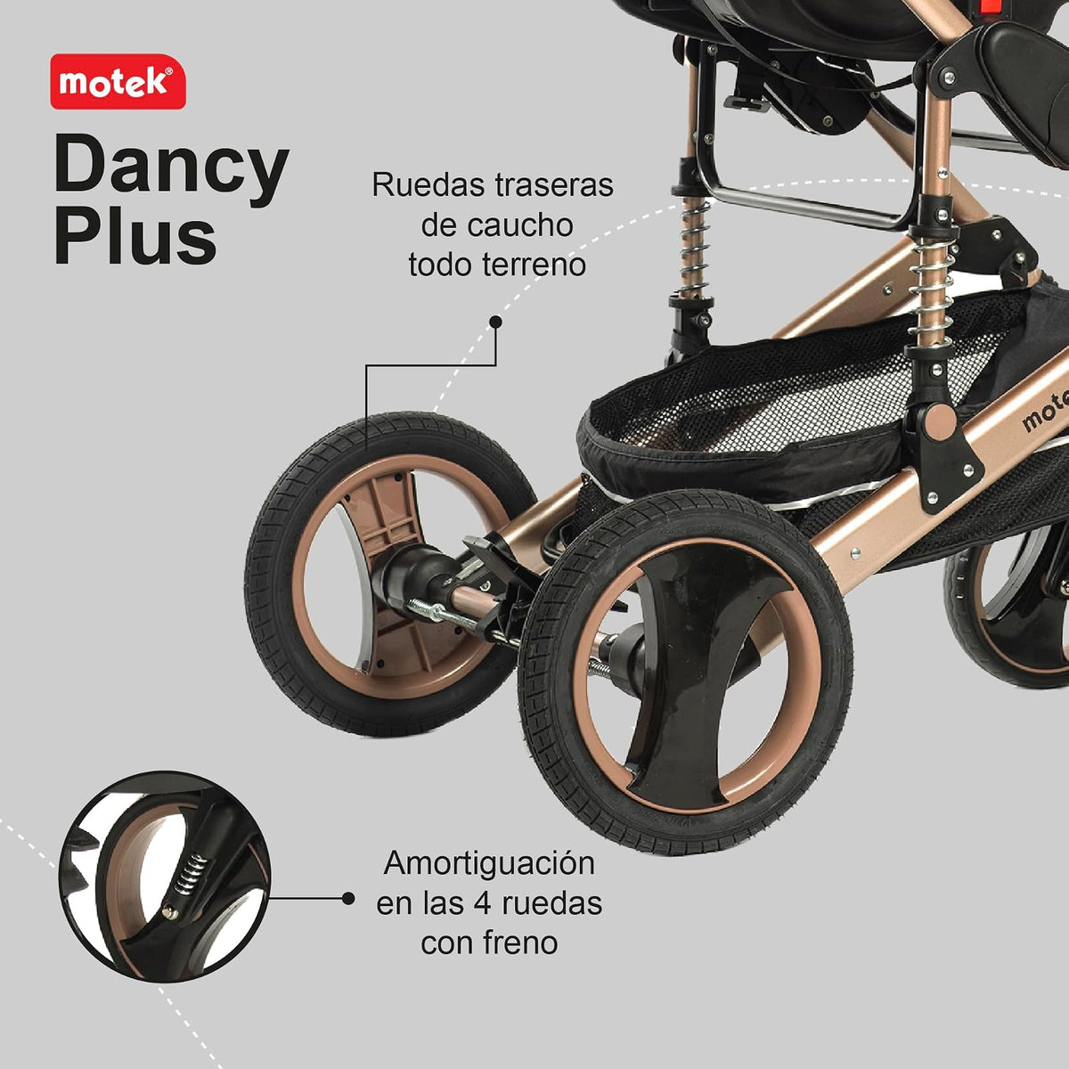 Carriola Bebe Motek Dan Plus 3 en 1 Portabebe Aluminio Negro