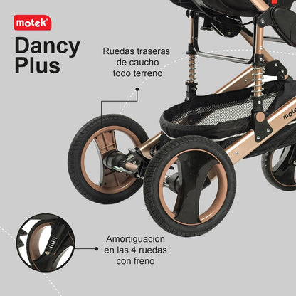 Carriola Bebe Motek Dan Plus 3 en 1 Portabebe Aluminio Negro