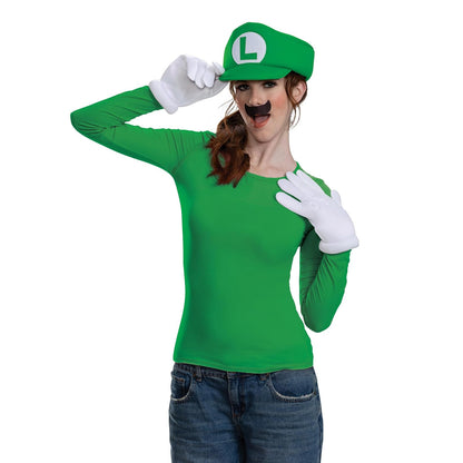 Disguise Luigi - Kit de disfraz oficial de Nintendo Super Mario Halloween accesorios incluyendo sombrero con bigote y guantes, tamaño adulto