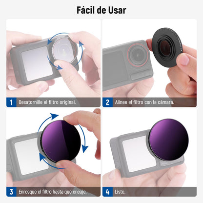 NEEWER Kit de Filtro ND Compatible con dji Osmo Action 5 Pro/4, Variable ND8-32 (3-5 Paradas) + CPL + Filtro de Niebla Negra 1/4 para Filtro de Efecto Cinematográfico de Niebla,FL-52