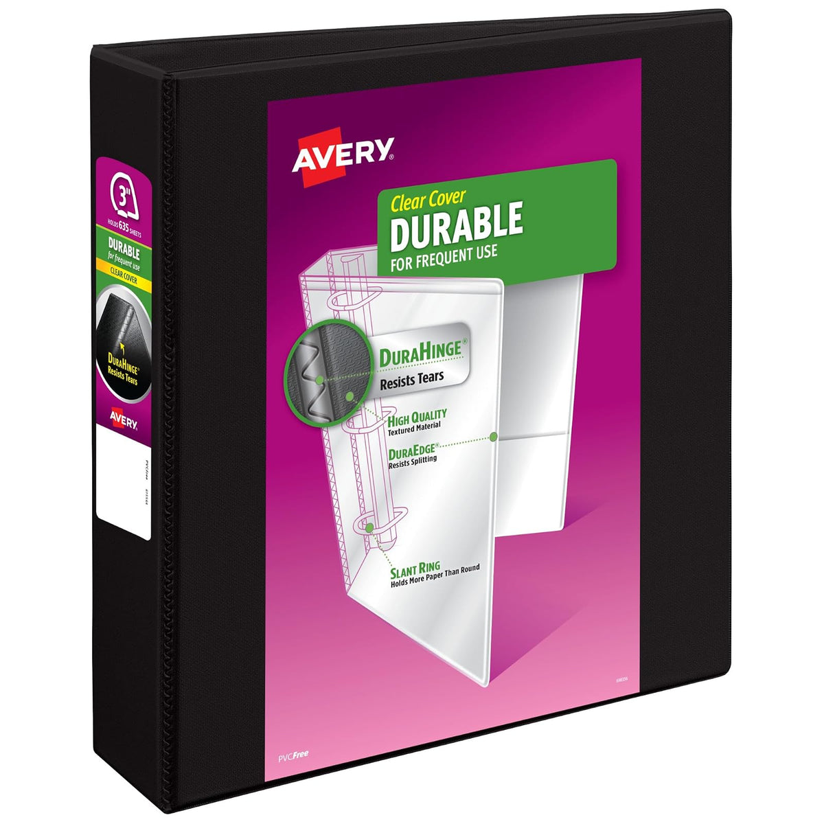 Avery Carpeta durable con vista y anillo inclinado, 5cm | Para uso diario, en el hogar y en la oficina, columna vertebral DuraHinge, bordes resistentes a las roturas - 7,62cm - Negro