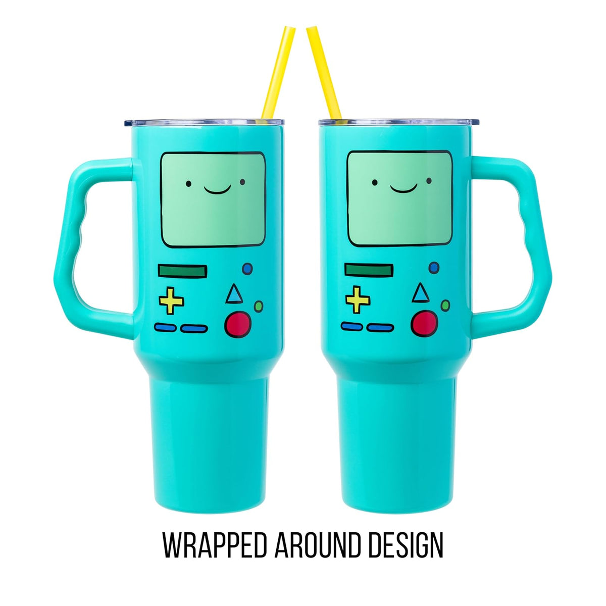 Silver Buffalo Adventure Time BMO Big Face - Vaso de acero inoxidable de 40 onzas con mango