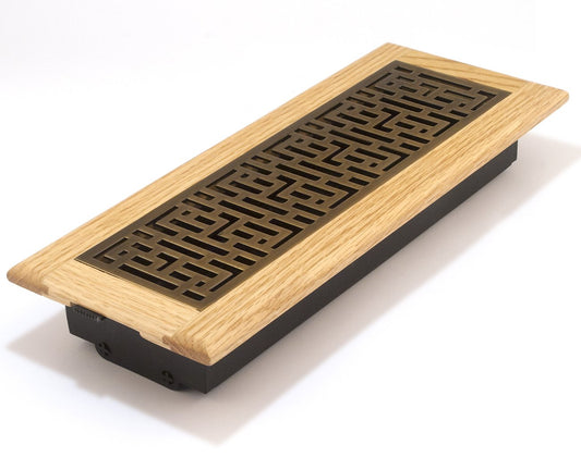 Accord GFOAB412 Registro de piso con marco de roble con diseño Forte, 4 pulgadas x 12 pulgadas (medidas de apertura de conducto), latón envejecido, Moderno, 4-inch x 12-inch, Antique Brass