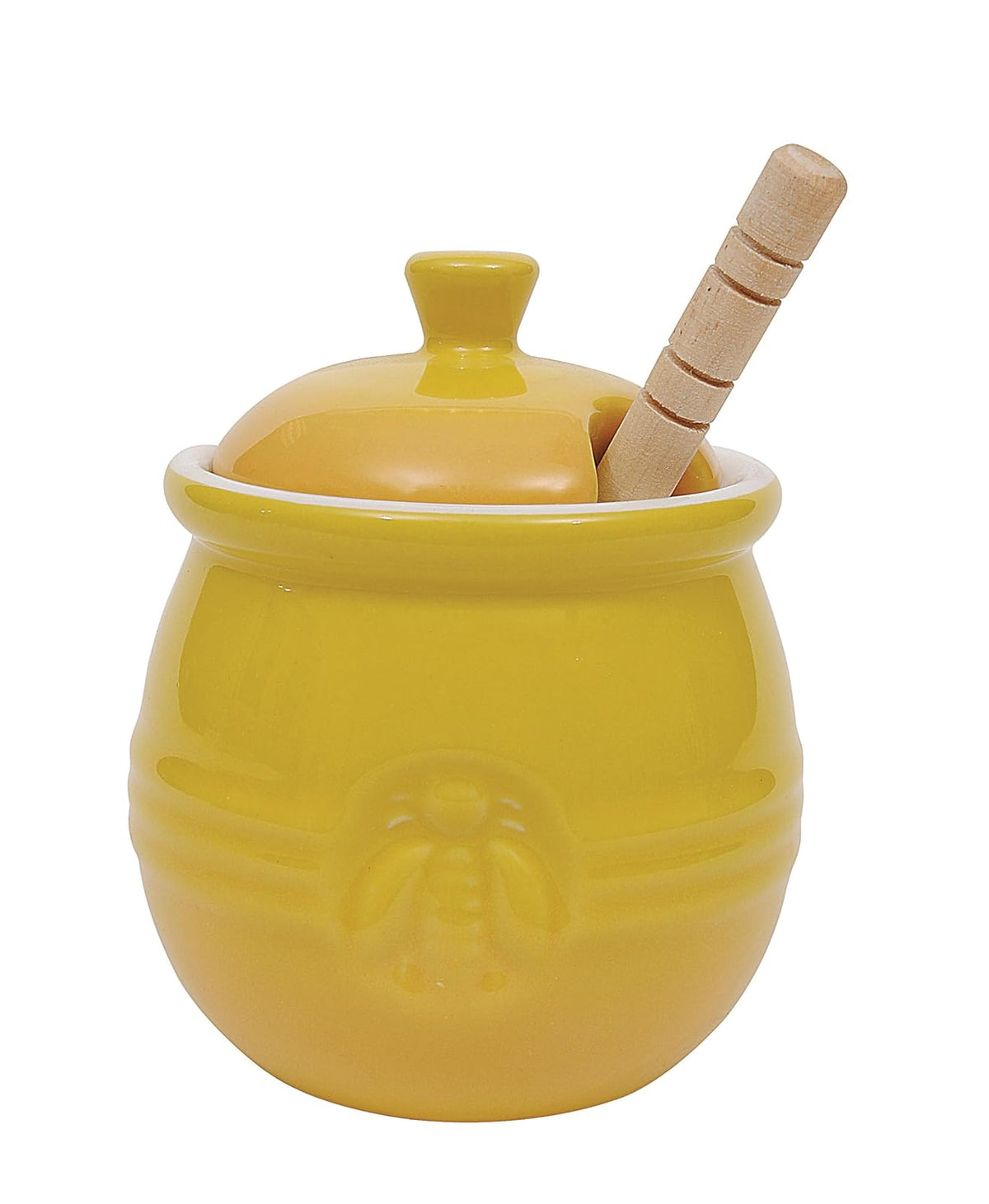 Creative Co-Op DA4177 - Olla con tapa y cuchara de madera para miel, color amarillo
