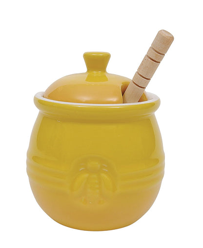 Creative Co-Op DA4177 - Olla con tapa y cuchara de madera para miel, color amarillo