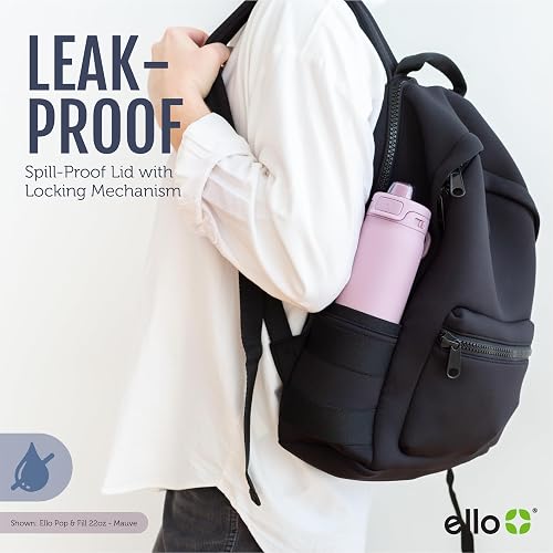 Ello Pop & Fill - Botella de agua de acero inoxidable, para beber o chug | Botella de agua aislada de acero inoxidable con tapa Quick Fill™, popote para sorbos, apertura de chug