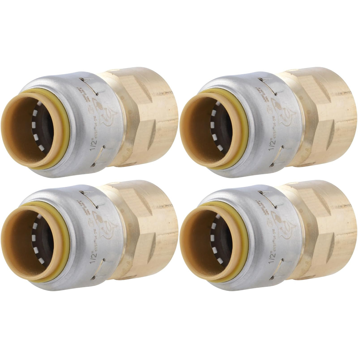 SharkBite Max Adaptador FNPT de 1/2 x 1/2 pulgadas, paquete de 4, ajuste de fontanería de latón a presión para conectar, tubería PEX, cobre, CPVC, PE-RT, HDPE, UR072A4
