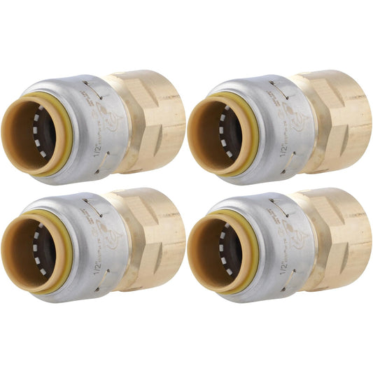 SharkBite Max Adaptador FNPT de 1/2 x 1/2 pulgadas, paquete de 4, ajuste de fontanería de latón a presión para conectar, tubería PEX, cobre, CPVC, PE-RT, HDPE, UR072A4
