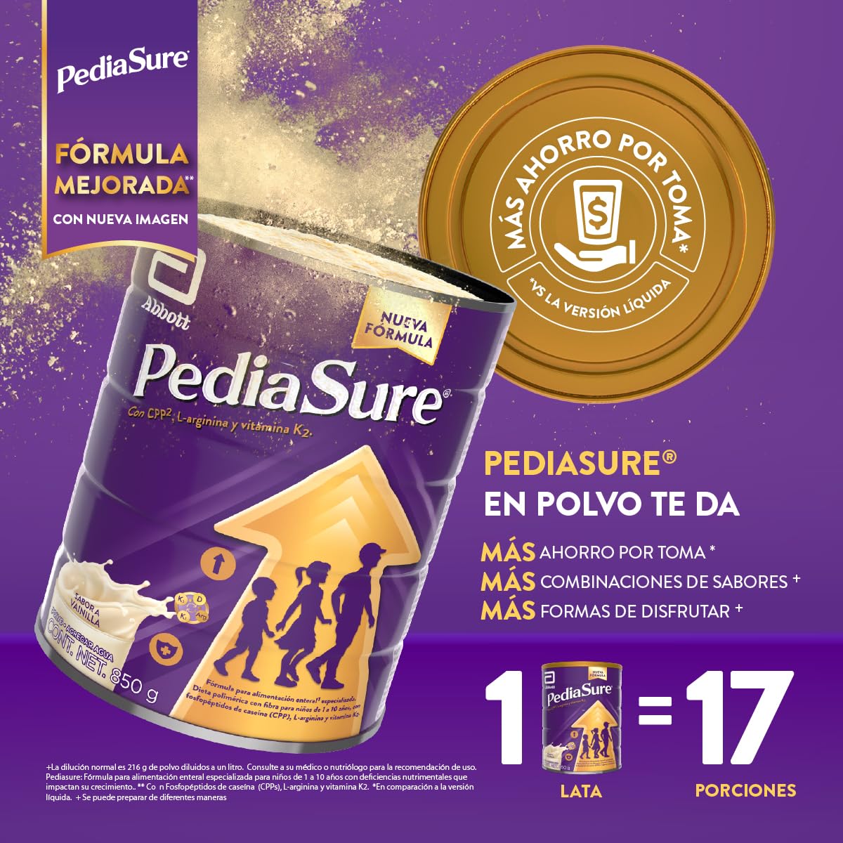 PediaSure Vainilla- Alimentación Especializada Polvo 850 g | Formula especializada para niños de 1 a 10 años con 5 grupos de nutrientes clave que apoya el crecimiento de los huesos.