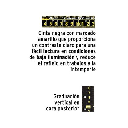 Truper FCN-10M, Flexómetro contra impactos 10 m Cinta Negra 32 mm