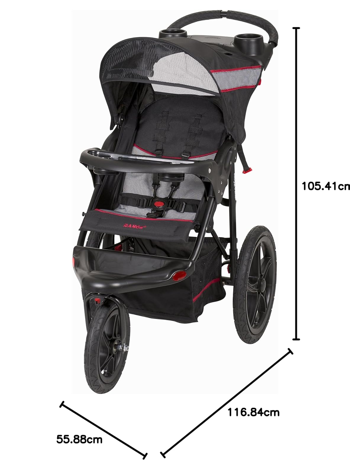 Baby Trend Range Carriola Jogger para Todo Terreno con Rueda Frontal Giratoria con Seguro, Toldo Ajustable, Asiento Reclinable Acolchado, Millennium