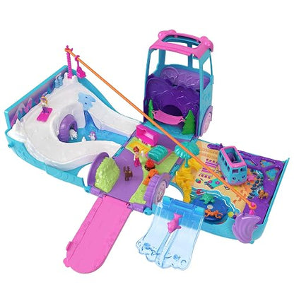 Polly Pocket Set de Juego Aventura sobre Ruedas con Mascotas para niñas de 4 años en adelante