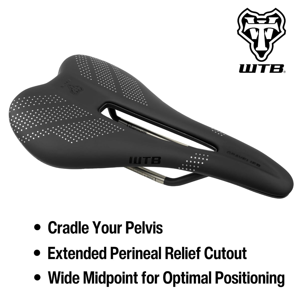 WTB - Sillín de Bicicleta con Grava – 246 x 140 mm, Base Flexible con tecnología Fusion Form, Recorte de Alivio perineal para Paseos en Grava y Resistencia – Montaje de Herramienta Integrado