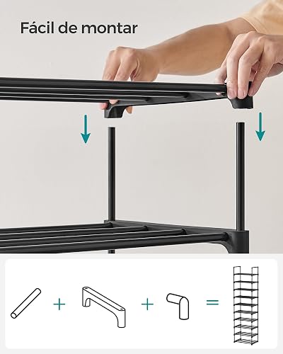 SONGMICS Zapatero de Metal de 10 Niveles, diseño Personalizable, Ahorro de Espacio y Estante versátil, para Sala de Estar, Dormitorio, Negro MLSA25BK
