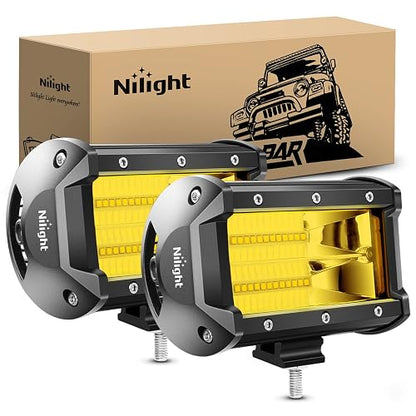 Nilight 18030C-A Barra Luz LED Doble Fila 10800 Lúmenes 12.7cm 72W Ámbar Antiniebla 2 Piezas