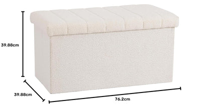 Seville Classics Cushioned Fabric Ottoman Hidden Storage Chest Footrest Chair, Padded Seat for Bedroom, Dorm, Loft, Living Room, Entryway, Hallway, White Boucle, 30" Bench