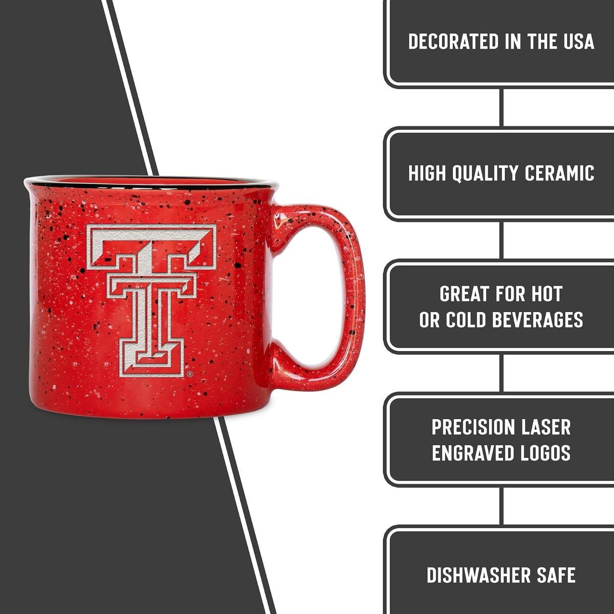 Rico Industries NCAA Texas Tech Red Raiders Speckle Taza de fogata grabada con láser de 12 onzas