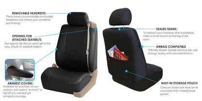 FH GROUP PU309BLACK102 Black Front PU Leather Seat Cover, Set of 2 (Set Built In Seat Belt Compatible Airbag Ready)