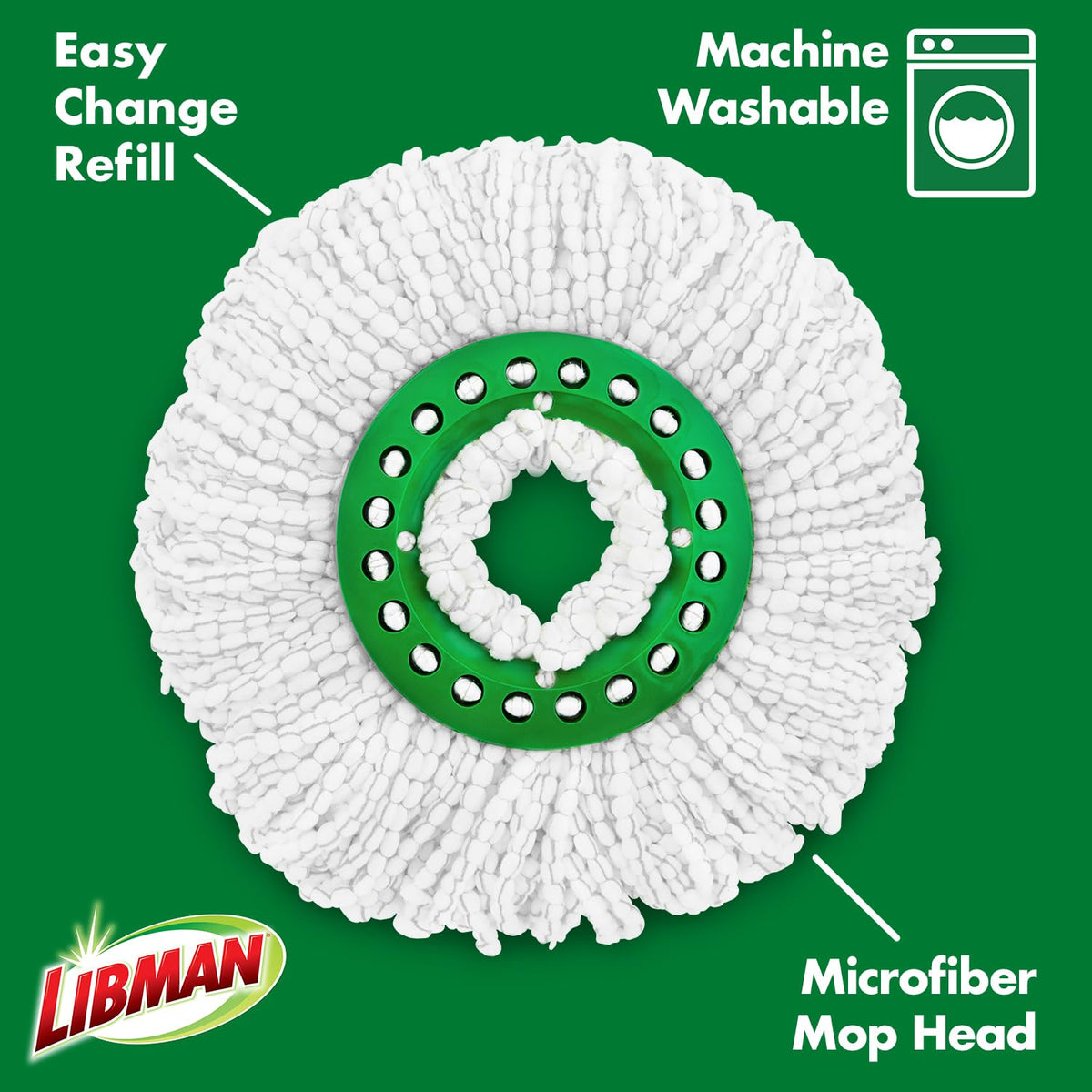 Libman Tornado - Recambios para trapeador giratoria, 4 Cabezales de Microfibra, fáciles de reemplazar, Lavables a máquina, Verde y Blanco, (Paquete de 4)