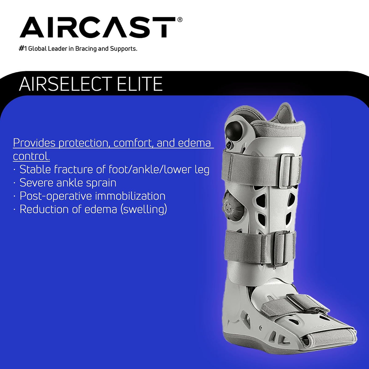 Aircast Airselect Elite Walker Boot, ajuste universal, mediano (gris) | Carcasa semirrígida, celdas de aire dúplex para control de edema, inflado integrado