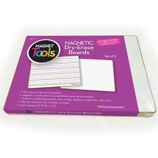 735206 Magnetic Dry Erase Boards - Double-Sided Ruled/Blank (Pack of 5)
