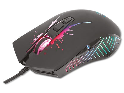 Manhattan 190220 Mouse Gaming Óptico cableado USB con iluminación LED, Siete Botones con Rueda de Desplazamiento, 7200 dpi Ajustables