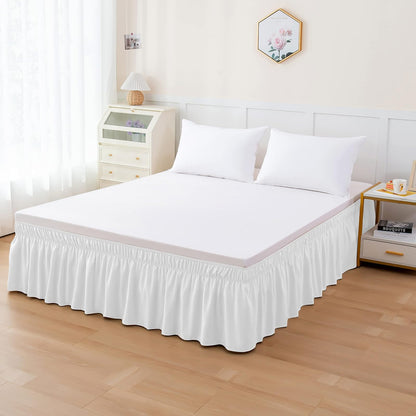 Elegant Comfort Luxurious Wrap Around Elastic Solid Ruffled Bed Skirt, with 16 Inch Tailored Drop - Easy Fit, Premium Quality Wrinkle and Fade Resistant - King/Queen, White