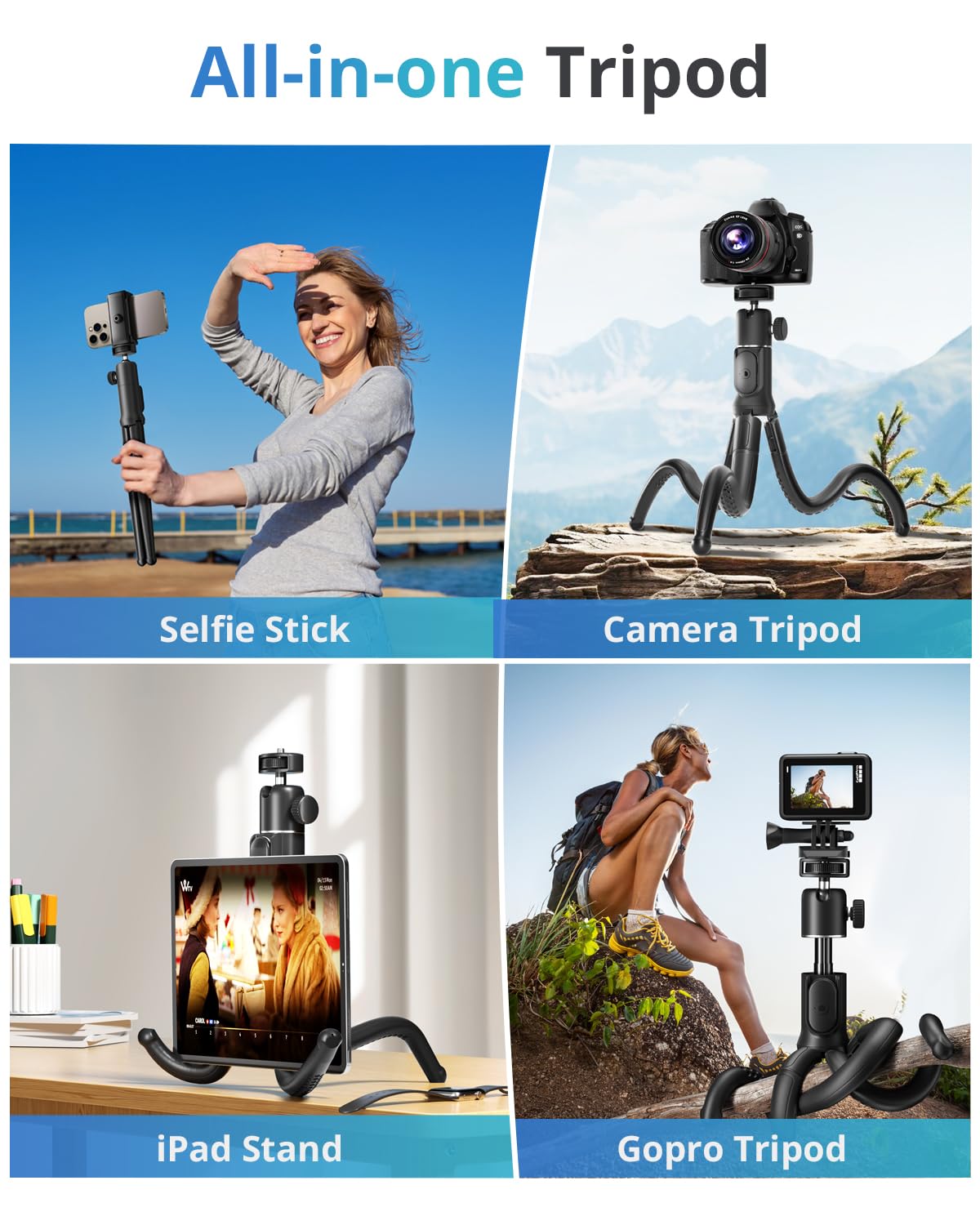 UBeesize - Trípode Extensible para teléfono, trípodes Flexibles con Control Remoto, Palo Selfie 3 en 1 con Soporte Gopro, Soporte para iPhone para grabación, volgging, transmisión en Vivo Apto para
