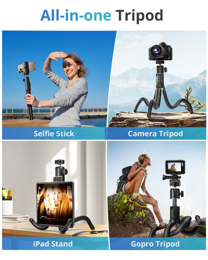 UBeesize - Trípode Extensible para teléfono, trípodes Flexibles con Control Remoto, Palo Selfie 3 en 1 con Soporte Gopro, Soporte para iPhone para grabación, volgging, transmisión en Vivo Apto para