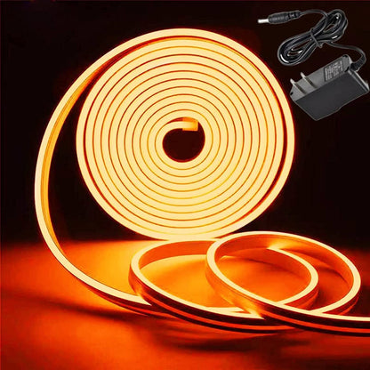 DOSYU Tira Neón Flex LED, 12V 16.4ft/5m Impermeable Flexible Cortable DIY 2835 Luces Led IP65 Decorativa para TV, Cuarto, Halloween, Fiesta de Navidad, con Adaptador(Naranja)