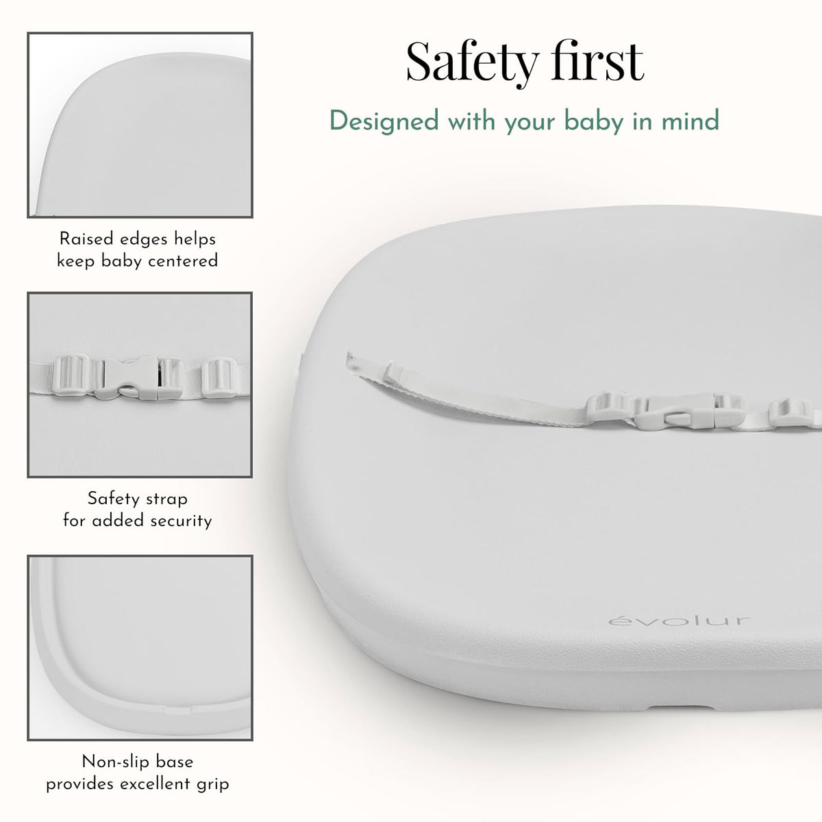 Evolur Eva Baby Changing Pad in Light Gray, Soft and Breathable, Lightweight and Portable Changing Pad, Fits all Changing Table, Waterproof Firm Padding