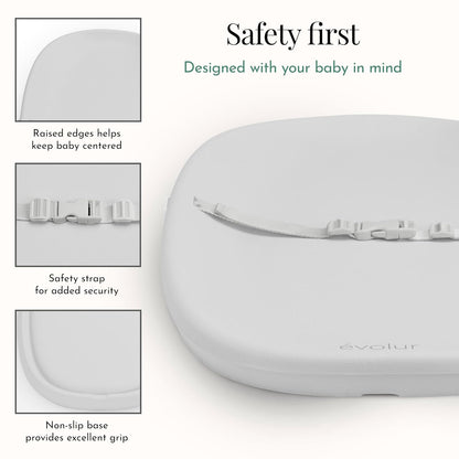 Evolur Eva Baby Changing Pad in Light Gray, Soft and Breathable, Lightweight and Portable Changing Pad, Fits all Changing Table, Waterproof Firm Padding