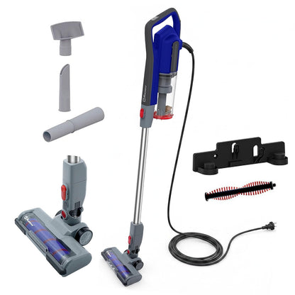 Koblenz Aspiradora Stick Sagittarius 3 en 1 de 600W, Aspiradora de Mano y de Bastón de 1.75 L, con Rodillo Eléctrico para Pelo de Mascota, Alfombra, Autos, etc., Motor Ciclónico, Gris/Azul SVK-631