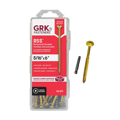 GRK 772691122353 12235 Tornillos estructurales resistentes RSS de 5/16 x 6 pulgadas, 50 unidades, sin tamaño, dorado