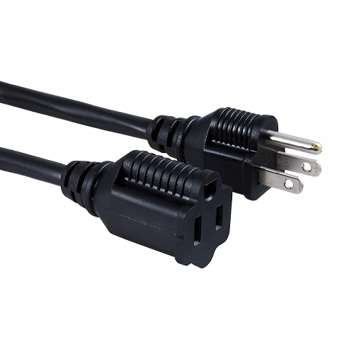 GE Cable de extensión UltraPro de 15 pies, doble aislamiento, interior/exterior, uso general, 3 cables, calibre 16, ideal para iluminación exterior, listado UL, negro, 36824-T1