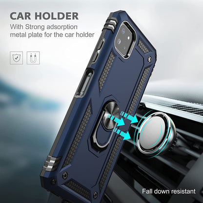 BestMX Funda para Samsung Galaxy A22 (5G Version) Case + Protector de Pantalla de Cristal Templado + Lens Mica, Híbrida Rugged Protección Dual Layer Bumper Carcasa con Pie De Apoyo, Azul