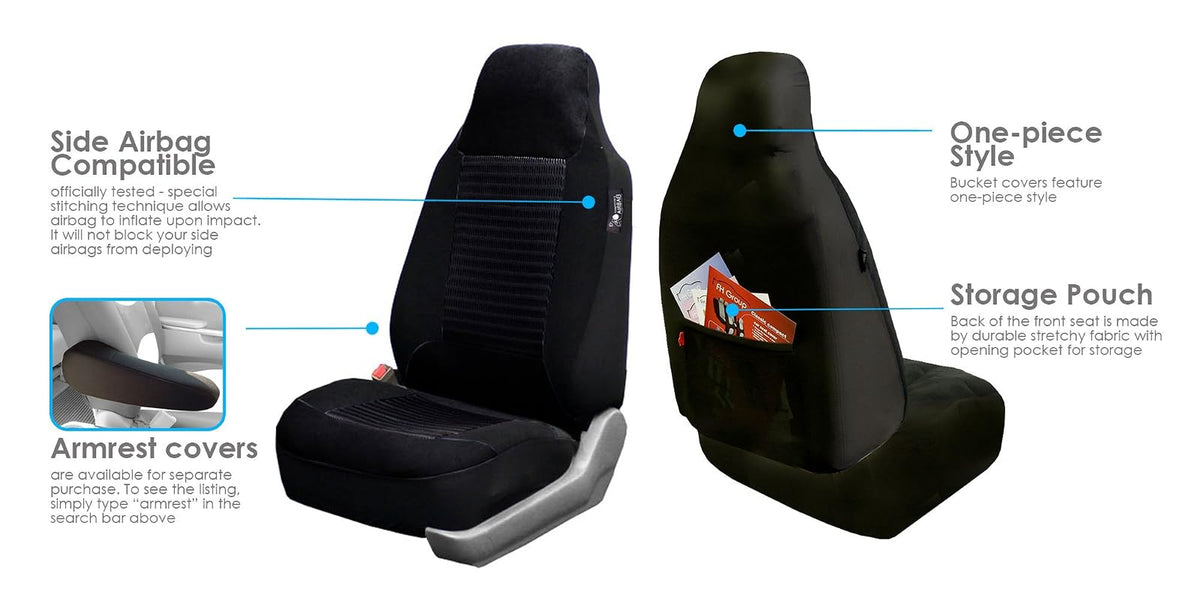 FH GROUP FB107BLACK102 Black Premium Fabric Bucket Car Seat Cover, Set of 2 (Airbag Compatible)