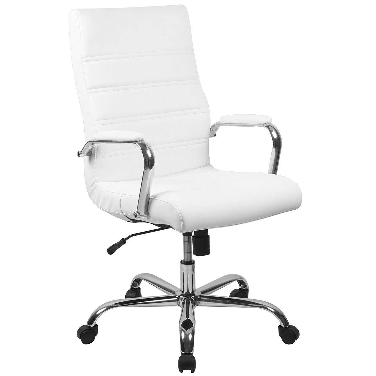 Flash Furniture Silla Ejecutiva de Oficina Respaldo Alto, Piel Sintética, Base Cromada - Polipiel Blanco - Estructura Cromada