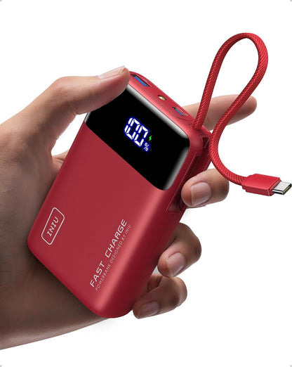 INIU Power Bank 20000mAh con Cable USB-C Integrado, Carga Rápida 45W - Rojo -