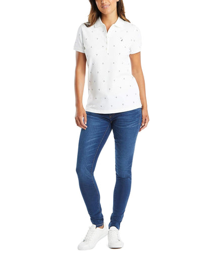 Nautica Polo de algodón elástico con Cuello en V y Rayas de Ajuste clásico Camisa de Polo para Mujer
