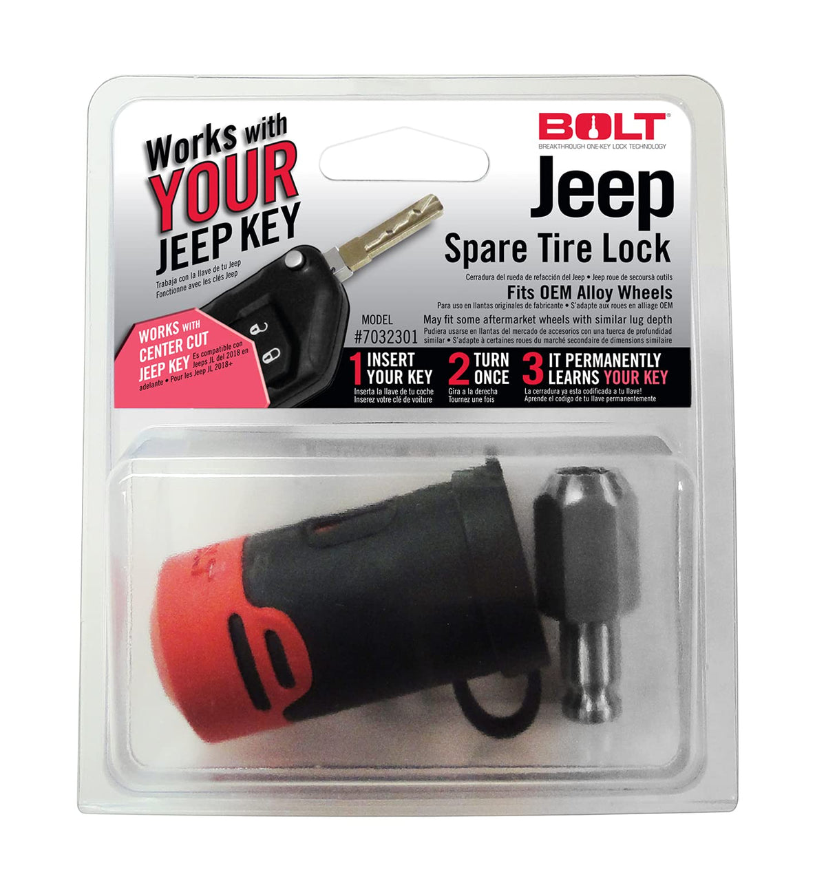 BOLT Cerradura de Neumático de Repuesto y Rueda para Jeep JL 2018+ 7032301