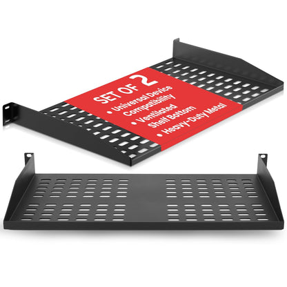 Pyle 2 Estantes para Servidor de 1U, Bandeja Universal de Montaje en Rack de 19 Pulgadas, Buena circulación de Aire, Montaje en voladizo, Estante para Montaje en Pared, Montaje en Caja de Servidor