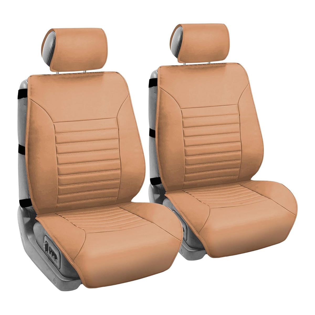 FH GROUP PU206TAN102 Tan Multifunctional Quilted Leather Front Seat Cushion, Set of 2 (W. Seatback Organizer Storage - Airbag Safe)