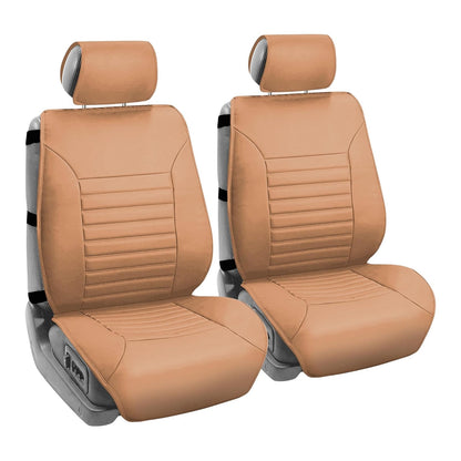 FH GROUP PU206TAN102 Tan Multifunctional Quilted Leather Front Seat Cushion, Set of 2 (W. Seatback Organizer Storage - Airbag Safe)