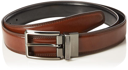 Perry Ellis Cinturón reversible de piel de doble costura (tallas 30-42 pulgadas) CinturónHombre