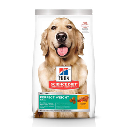 Hill's Science Diet Perfect Weight Croquetas para Perro Adulto Pollo 11.3Kg | Croquetas Hill's para perro, pollo real, control de peso, músculos magros, fibras naturales de saciedad
