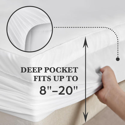 Hotel Grand - Cubrecolchón de tamaño King - Protector de colchón Impermeable Acolchado Ajustable con Bolsillo Profundo de 8 a 20 Pulgadas (78 x 80 Pulgadas, Color Blanco)