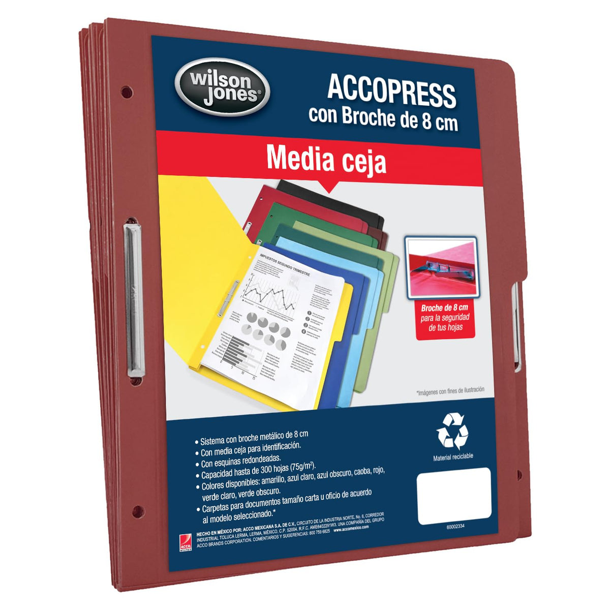 Wilson Jones/Carpeta Accopress Folder con Broche de 8 cm. 300 Hojas. Caoba 90 pzas. Carta. P4555